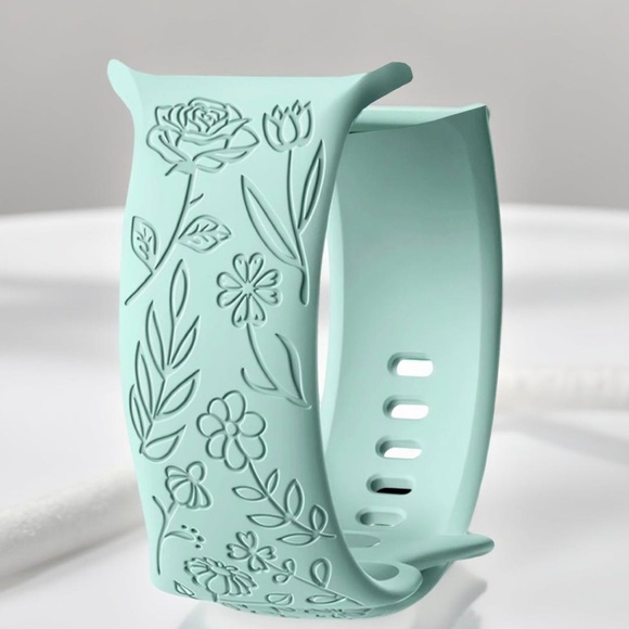 New Cyan Floral Design Apple Watch Bands  42mm 44mm 45mm 49mm - Picture 1 of 6